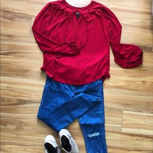 Tie-Top Red Flowy Blouse